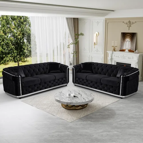 Vista 23 de Sofá Chesterfield de terciopelo de 62.5 pulgadas con respaldo copetudo y detalles dorados, beige Blanco