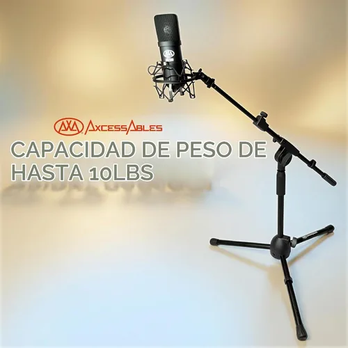Vista 4 de AxcessAbles - Soporte corto para micrófono con brazo telescópico de 34 pulgadas, trípode de micrófono de perfil bajo para batería y amplificadores