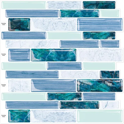 Vista 10 de 10 hojas para despegar y pegar para cocina, baño, azulejos azules de 12 x 12 pulgadas