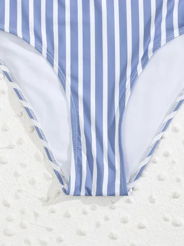 Vista 5 de SweatyRocks Traje de baño de una pieza con cuello en V profundo a rayas para mujer