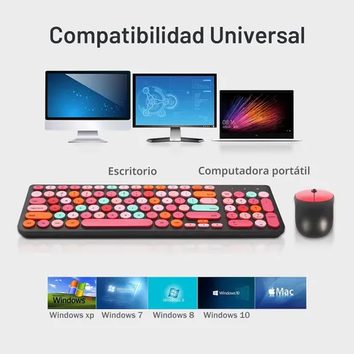 Vista 5 de Combo de teclado y mouse inalámbricos, teclado retro de máquina de escribir con teclas redondas, teclado inalámbrico USB de 2.4 GHz lindo