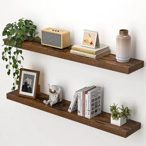 Vista 34 de Heimlove Estantes flotantes para pared, estante de 16 pulgadas para baño pequeño, almacenamiento montado y exhibición, estantes de madera para Negro