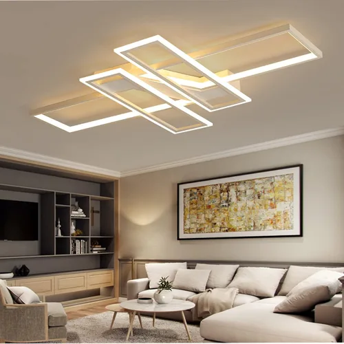 Vista 11 de SMG Moderna lámpara de techo LED para dormitorio, lámpara LED regulable de 35 pulgadas, lámpara de techo de diseño cuadrado de montaje empotrado