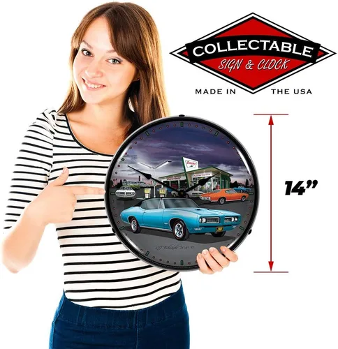 Vista 3 de 1968 Sinclair GTO at Gas Station Reloj de pared LED, Retro/Vintage, iluminado, 14 pulgadas