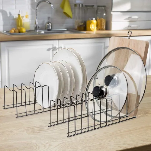 Vista 5 de SANNO Organizador de tapa para ollas, organizador de cocina para platos, tablas de cortar utensilios para hornear, refrigeración, ollas y sartenes