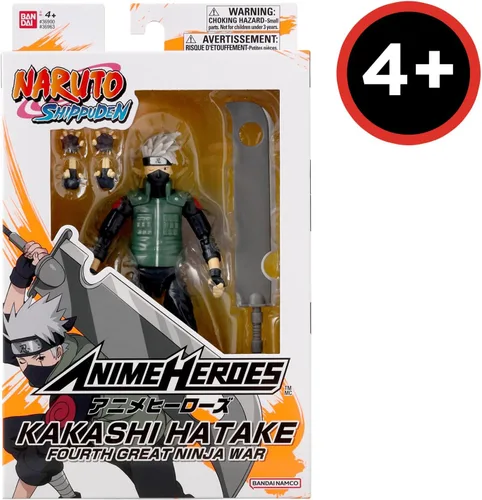 Vista 6 de Anime Heroes Naruto Figura de acción de Hatake Kakashi Cuarta Gran Guerra Ninja Figura de Hatake de 6.7 in con manos y accesorios adicionales