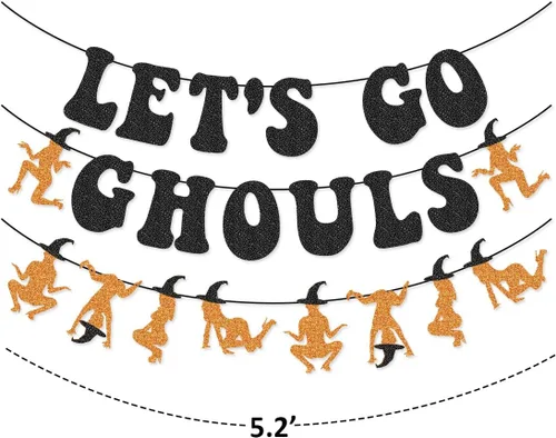 Vista 3 de Guirnalda de carteles de Let's Go Ghouls para decoraciones de despedida de soltera de Halloween