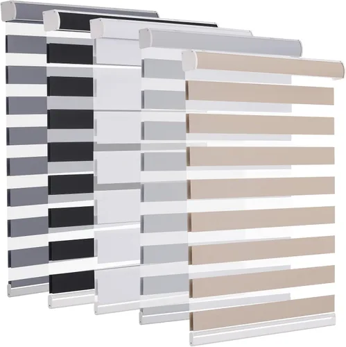 Vista 33 de MYshade Persianas enrollables de cebra opacas (85 %) con cordón para ventanas interiores, persianas de doble capa beige para dormitorio, baño, sala