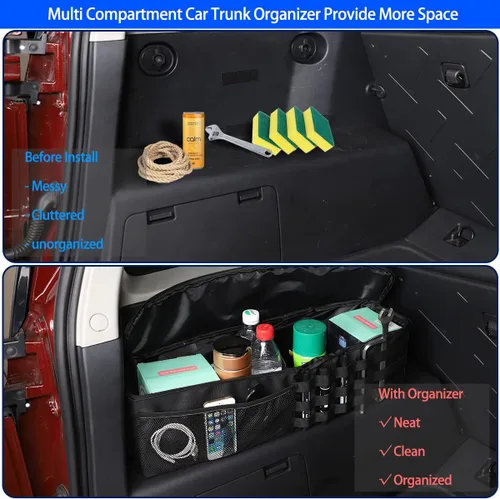 Vista 2 de Organizador de maletero de automóvil compatible con Toyota FJ Cruiser 2007-2021, organizador de almacenamiento trasero multicompartimento, bolsa