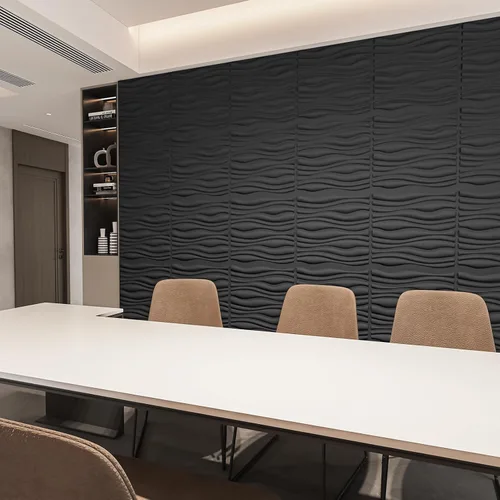 Vista 4 de Art3d Paneles de pared 3D texturizados con tablero ondulado de PVC, negro, 19.7 x 19.7 pulgadas (paquete de 12)