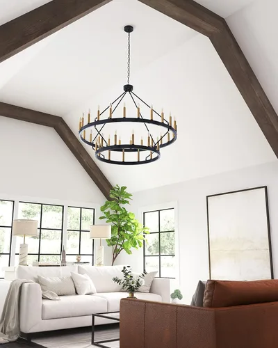 Vista 2 de yzzy Candelabro de 36 luces estilo vela de 2 niveles estilo vela colgante de 47 pulgadas, candelabros de hierro forjado para sala de estar, pasillo
