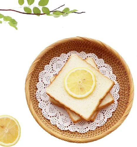 Vista 8 de I-lan Cestas de pan redondas de 10 pulgadas con pared de 2 pulgadas, cesta de frutas de ratán con borde enrollado, cesta decorativa natural