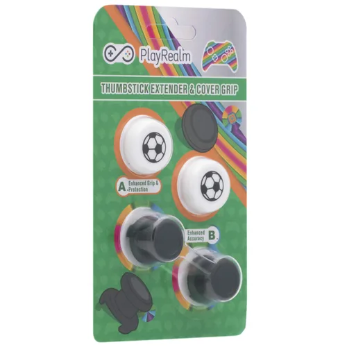 Vista 6 de Playrealm FPS Thumbstick Extender & Printing Rubber Silicone Grip Cover 2 Sets for Xbox Series XS & Xbox One Controller(Soccer)