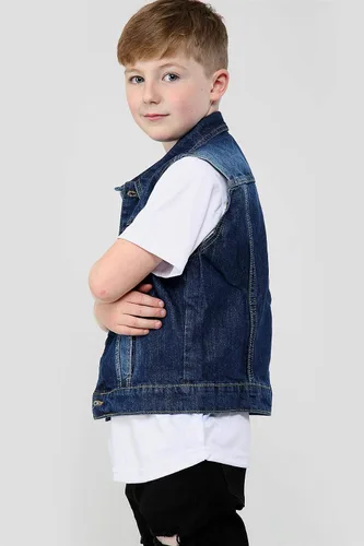 Vista 6 de Chaqueta de mezclilla para niños y niños, chaleco sin mangas, para la escuela, abrigos de moda