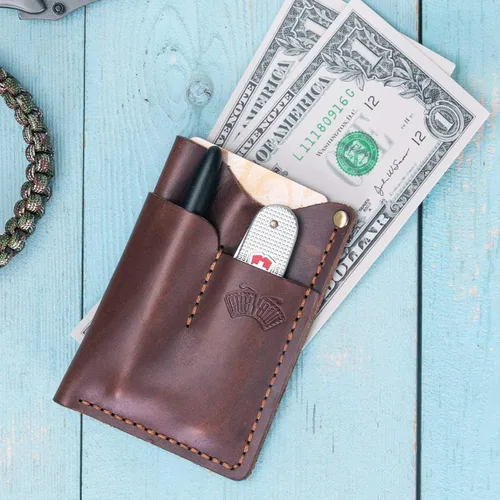 Vista 5 de Funda de cuero EDC para bolsillo de hombre, funda hecha a mano, funda para cuchillo, cartera Handmade Leather, Everyday Carry, Sheath Knife Pouch