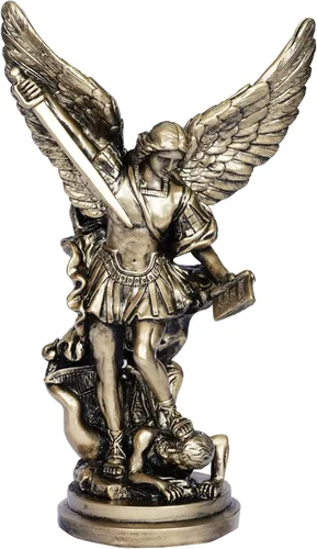 Vista 8 de Estatua de Arcángel de San Miguel – Escultura de ángel de arcángel de bronce de San Miguel, 5.2 pulgadas, figura católica cristiana