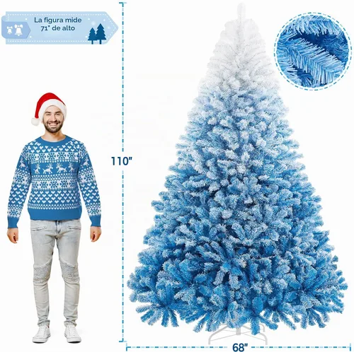 Vista 3 de Yaheetech - Árbol artificial de Navidad preiluminado de 9 pies con 900 luces incandescentes de color blanco cálido, árbol de Navidad con flecos