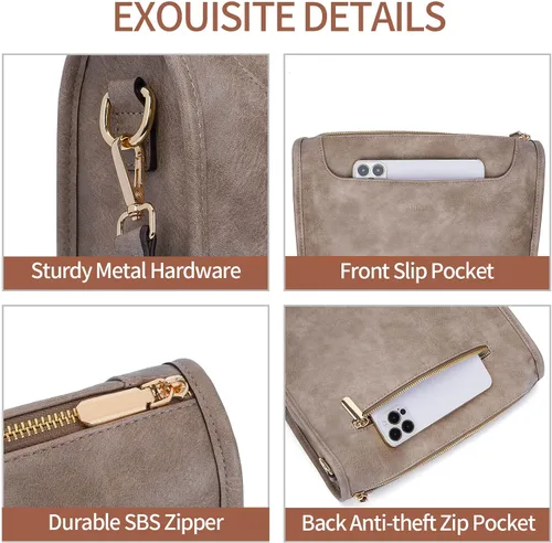 Vista 6 de Bolsos cruzados para mujer, de cuero vegano a la moda, con 2 correas ajustables, bolsos de hombro para mujer