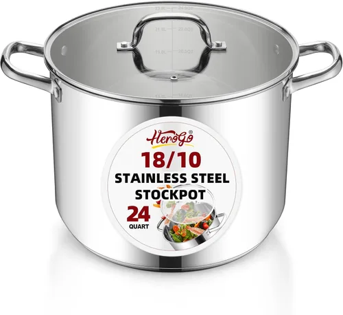 Vista 10 de Herogo Olla de acero inoxidable 18/10 de 12 cuartos de galón con tapa, olla grande y resistente compatible con cocinas eléctricas, de gas