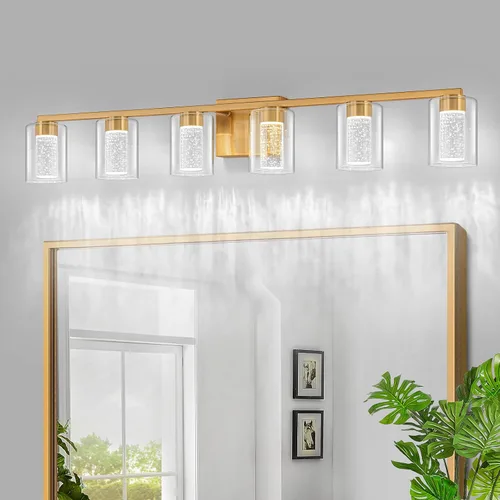 Vista 25 de SineRise - Lámpara de tocador de 2 luces, negra y dorada, con 3 modos de color (3000K/4000K/6000K), lámpara de baño LED con protección ocular