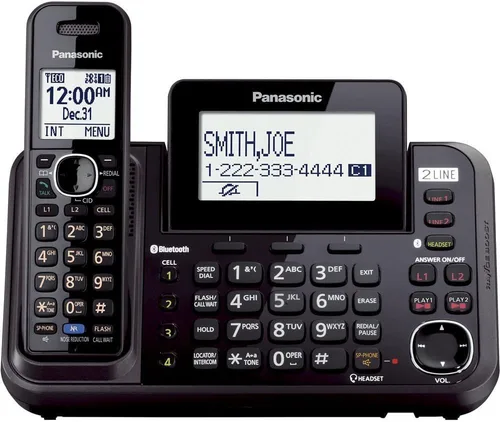 Vista 4 de Teléfono inalámbrico digital KX-TG9581B Link2Cell Panasonic para 3 líneas con banda de frecuencia Dect 6.0, 1-Auricular, Negro