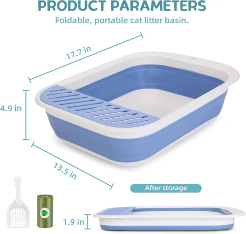 Vista 3 de ShineMe - Caja de arena plegable para gatitos, caja de arena pequeña para gatos con pala y bolsa de arena, impermeable, antisalpicaduras para gatos