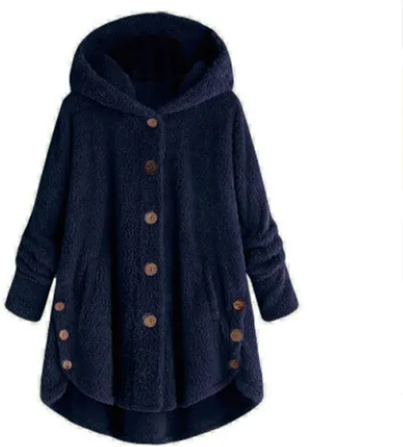 Vista 2 de Abrigos de invierno para mujer, cárdigan con capucha, forro polar mullido, con botones, de manga larga, irregular, con capucha, chaquetas