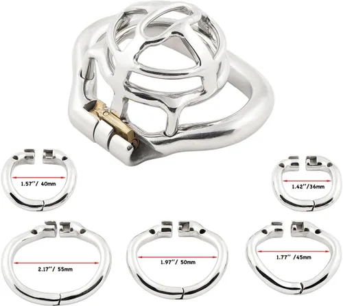 Vista 4 de TERNENCE Jaula de castidad masculina de tamaño pequeño, diseño ergonómico, anillo con bisagras, jaula de pene bloqueo para adultos, juguetes