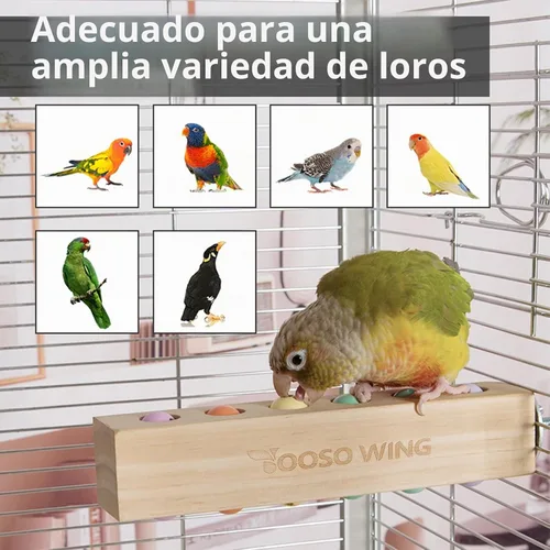 Vista 6 de Juguetes para pájaros y perca para pájaros, bloque de madera para masticar, juguete para forrajear y rompecabezas, accesorios para jaulas de pájaros