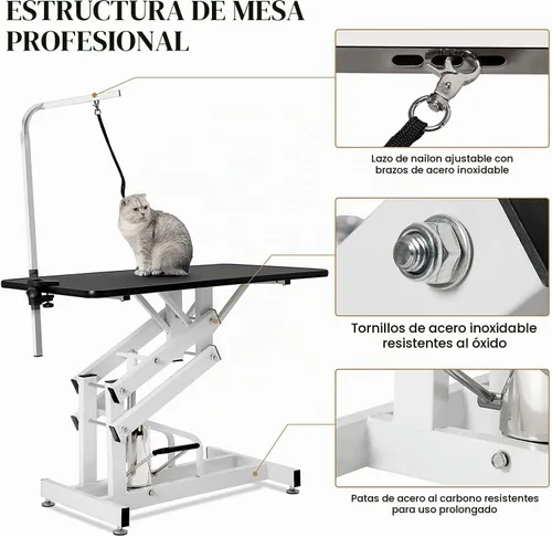 Vista 4 de Mesa hidráulica de peluquería para perros pequeños/grandes, mesa profesional de peluquería de mascotas de servicio pesado con brazo superior Blanco
