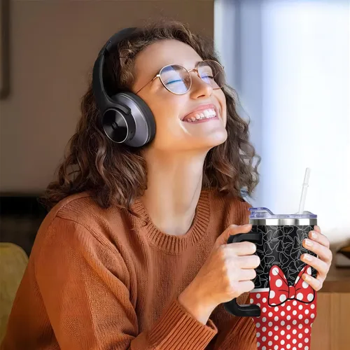 Vista 8 de Sunmdecor Vaso de 40 onzas con asa y pajitas de silicona, vaso aislado de café con asa, vaso de 40 onzas con asa