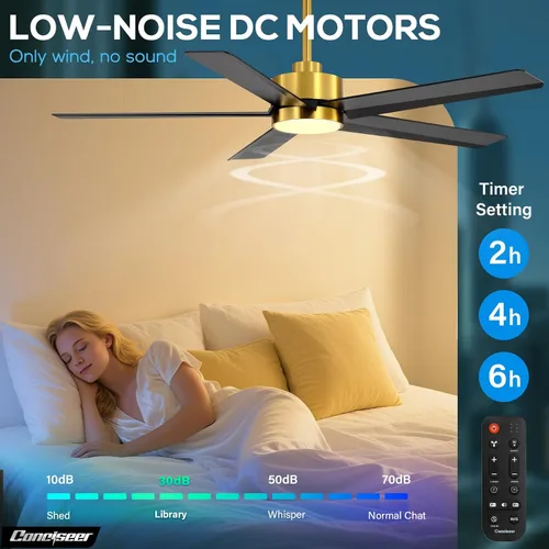 Vista 2 de Conciseer - Ventiladores de techo de 52 pulgadas con luces y control remoto para dormitorio, sala de estar, cocina, oficina, uso interior/exterior