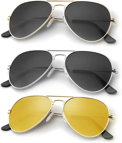 Vista 50 de KALIYADI Classic Aviator Sunglasses for Men Women Driving Sun glasses Polarized Lens UV Blocking Negro