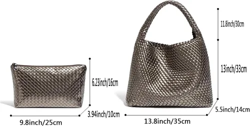 Vista 2 de DFJXXX Bolso tejido para mujer, bolso de mano tejido a la moda, suave cuero vegano, bolso de mano retro tejido a mano con bolsa de embrague