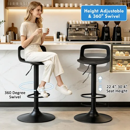 Vista 4 de LSSPAID Juego de 4 taburetes de bar giratorios de 360° de altura ajustable con respaldo y reposapiés, sillas de bar modernas de altura de mostrador