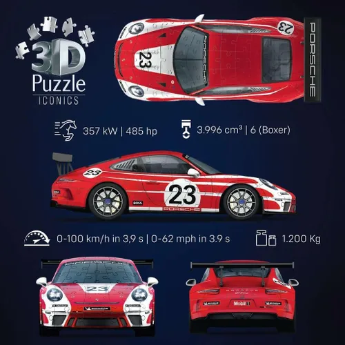 Vista 7 de Ravensburger Iconics: Porsche 3D Puzzle para niños 8+