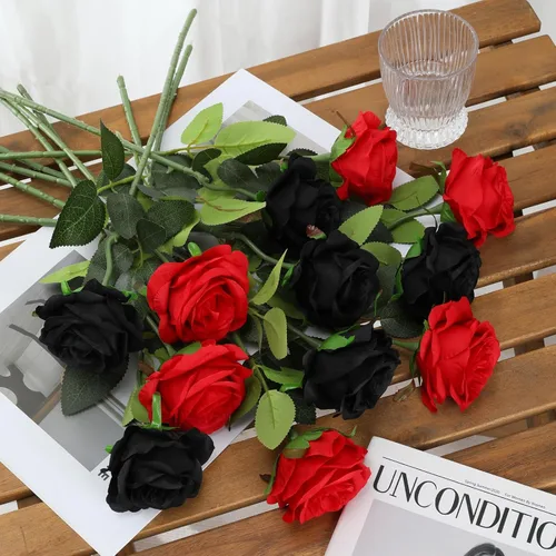 Vista 5 de Tifuly Rosas artificiales – 12 piezas de rosas artificiales realistas de tallo largo, rosas de seda estilo Mashup para ramos de bricolaje, centros