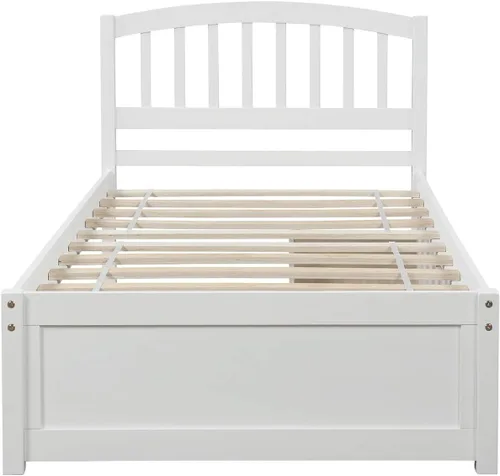 Vista 4 de Harper & Bright Designs Marco de cama de almacenamiento individual, cama de plataforma de madera con dos cajones y cabecero, color blanco