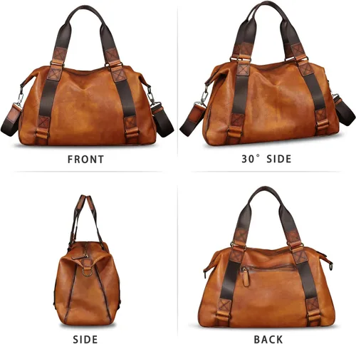 Vista 5 de Monederos grandes de cuero genuino y bolsos para hombres y mujeres, bolso de hombro con asa superior para correa de viaje para computadora portátil