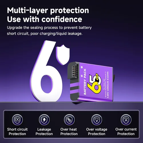 Vista 6 de Batería de 2250 mAh para Osmo Action 6, 2 baterías de repuesto, compatible con Osmo 360, Osmo Action 6, Osmo Action 5 Pro, Osmo Action 4, Osmo
