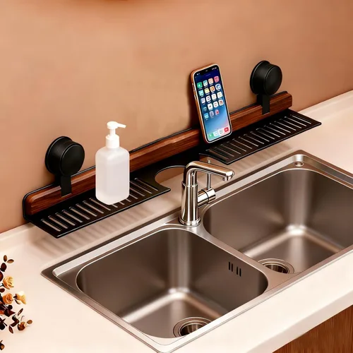 Vista 2 de Estante para lavabo de baño, moderno organizador de cocina, estantes de almacenamiento flotantes, organizador de fregadero de ducha no montado