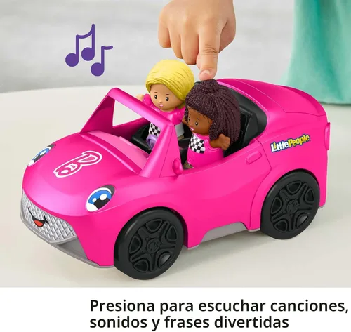 Vista 3 de Fisher-Price Little People - Juego de juguete de coche convertible de Barbie para niños pequeños con sonidos de música y 2 figuras para juego