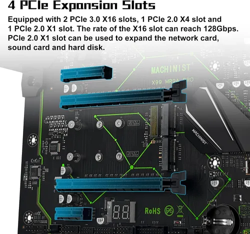 Vista 5 de MACHINIST Placa base ATX LGA 2011-V3, placa base para juegos X99 con tarjeta de auto-comprobación