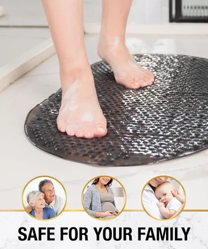 Vista 6 de HITSLAM Tapete antideslizante para bañera, 27 x 15 pulgadas, con ventosas y orificios de drenaje, lavable a máquina, ovalado, para niños, personas