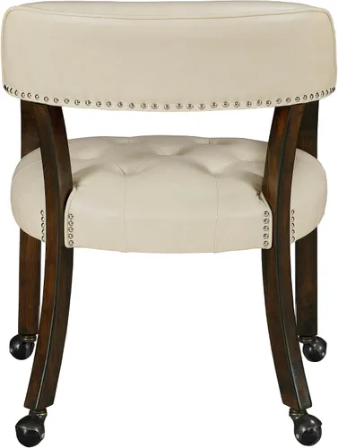 Vista 7 de LEEMTORIG Juego de 2 sillas de comedor con ruedas y brazo, sillas de comedor grandes con ruedas, silla de mesa de póquer de madera maciza, 26