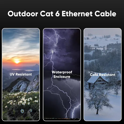 Vista 2 de Cable Ethernet Cat 6 para exteriores de 9 pies, cable de red Cat6 de alta velocidad de 10Gbps de 24AWG, impermeable, cubierta UV de entierro directo