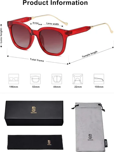 Vista 5 de SOJOS Lentes de sol polarizados cuadrados clásicos para mujeres y hombres retro modernos protección ultravioleta UV400 SJ2050