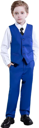 Vista 2 de Traje para niños pequeños de 4 piezas, traje de esmoquin de boda, chaleco y pantalones