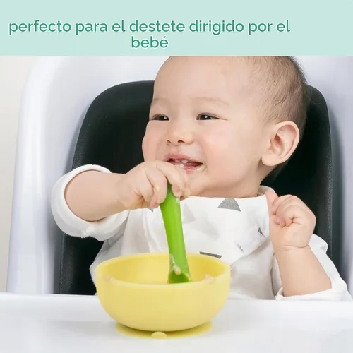 Vista 5 de Olababy Juego de 2 piezas de alimentación avanzada para bebé, incluye cuchara de entrenamiento y cuenco de vapor Kiwi / Lima