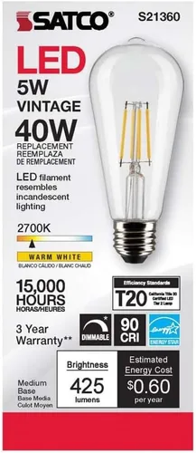 Vista 5 de Satco 6Pk 5w ST19 LED 2700K base media regulable - 40w equiv